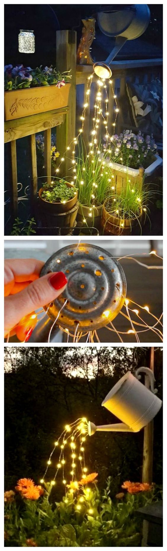 Inspirace na originální zahradní dekoraci: Spojili jsme světelný řetěz a konev!