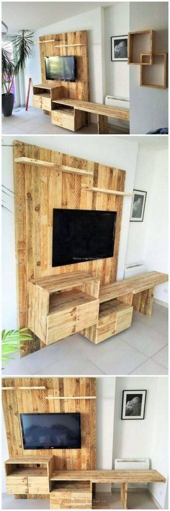 Stačí Vám jen dřevěné palety: Vytvořte si krásný televizní stolek nebo stěnu