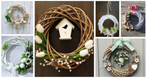 Jarní dekorace z proutěného kruhu