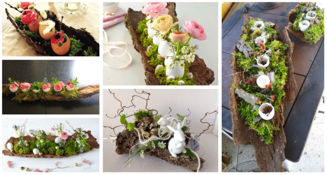 Jarní dekorace z kůry a přírodního materiálu