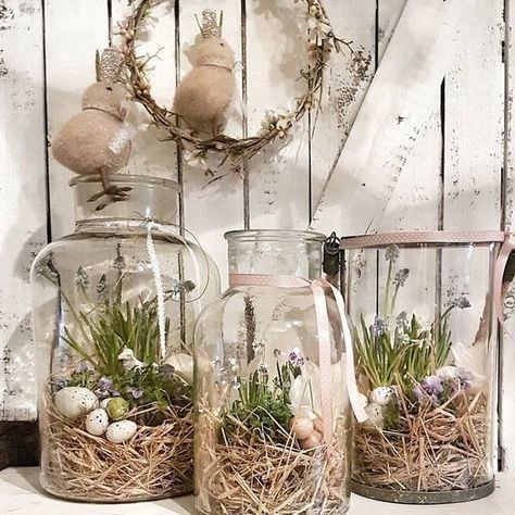 Využijte skleněnou nádoba nebo zavařovací sklenice – Jarní dekorace do domácnosti
