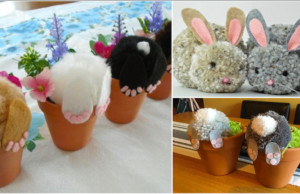 Krásné nápady na jarní dekorace znázorňující chlupaté králíky skákající do květináče!