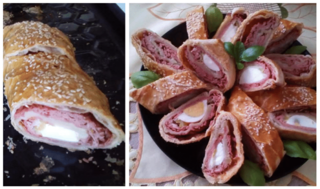 slaná roláda z listového těsta