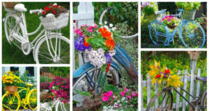 Využijte staré kolo jako dekoraci v zahradě: Stačí přidat košík a oblíbené květiny