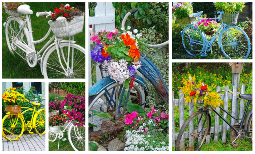 Využijte staré kolo jako dekoraci v zahradě: Stačí přidat košík a oblíbené květiny