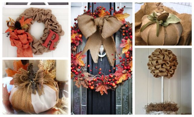 Krásné dekorace z pytloviny na podzimní měsíce: 25+ Inspirací