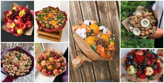 Skvělé nápady na kytice vyrobené z ovoce a ořechů