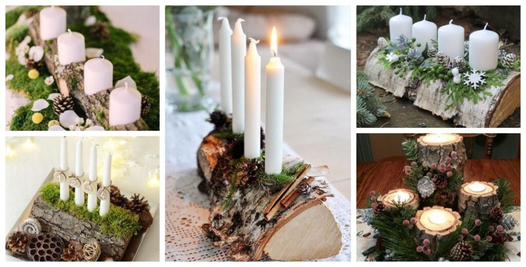 proměňte dřevěné polínko a svíčky v překrásnou adventní dekoraci