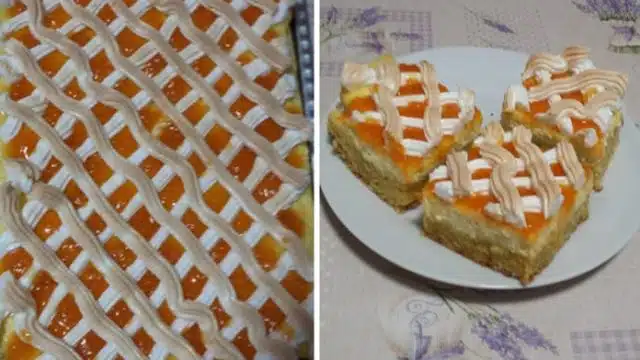 Recept na mřížkovaný koláč s marmeládou a zakysanou smetanou Recept na mřížkovaný koláč s marmeládou a zakysanou smetanou