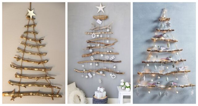 krásné dekorace na zeď – budete potřebovat větve, provázek a ozdoby