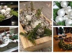 dekorace na zimní měsíce z větviček jehličí a vánočních ozdob