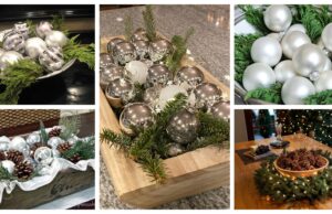 dekorace na zimní měsíce z větviček jehličí a vánočních ozdob