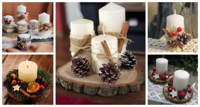 zimní svícen vytvořený z bílé svíčky – 25+ krásných inspirací