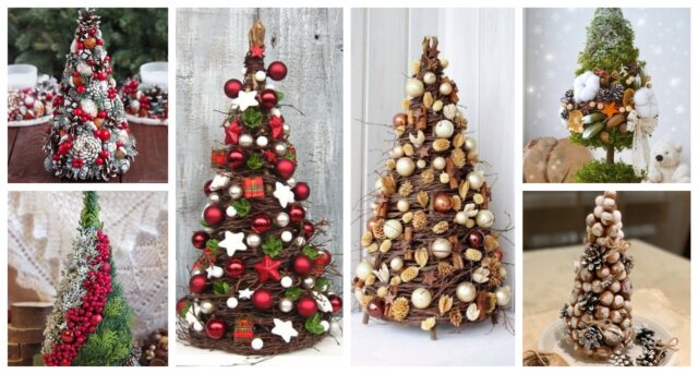 zimní stromeček vytvořený z polystyrénového kuželu -inspirace na dekorace zimní stromeček vytvořený z polystyrénového kuželu -inspirace na dekorace