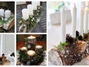 adventní dekorace vytvořené z dřevěného polínka a svíčka – 25+ nápadů