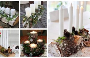 adventní dekorace vytvořené z dřevěného polínka a svíčka – 25+ nápadů