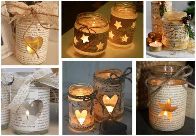 jednoduché svíčkové dekorace – využijte papírové stránky a sklenice!