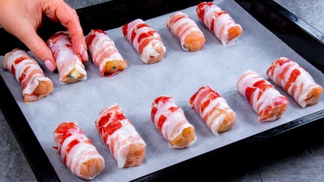 Recept na zapečené kuřecí závitky s náplní ze sýra, špenátu a česneku