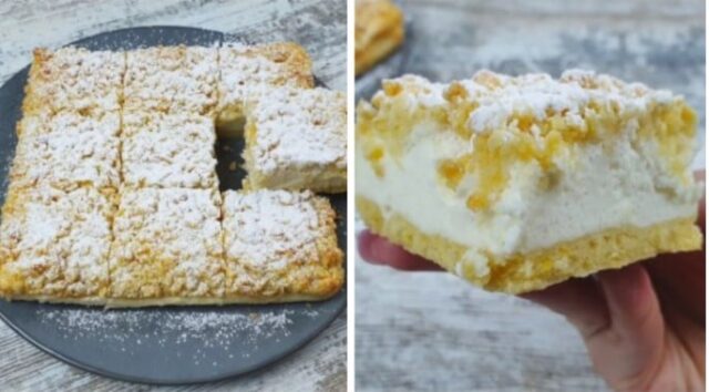 Recept na drobenkový koláč s krémem ze smetany nebo jogurtu Recept na drobenkový koláč s krémem ze smetany nebo jogurtu