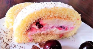 Piškotová roláda s třešněmi a s luxusním tvarohovým krémem! piškotová roláda s třešněmi a s luxusním tvarohovým krémem!