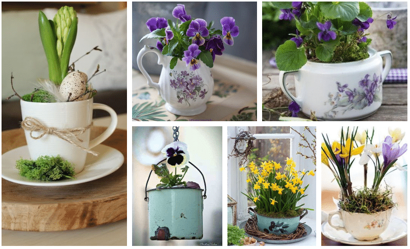 překrásné jarní květinové dekorace – využijte staré nádobí!