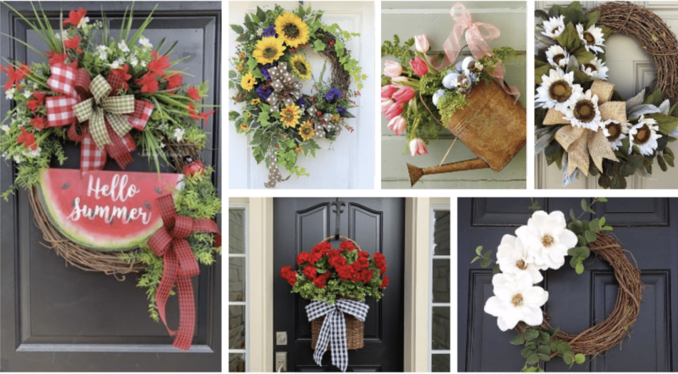 pohádkové, květinové dekorace na vchodové dveře – inspirace na letní zkrášlení domova!