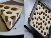 jednoduchý recept na výtečnou tečkovanou buchtu: smetana, sušenky a čokoláda