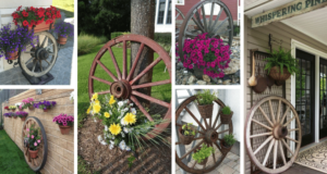 krásné zahradní dekorace ze starého, dřevěného kola – inspirujte se