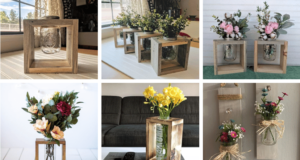 jednoduché květinové dekorace z pár kousků dřeva a zavařovacích sklenic