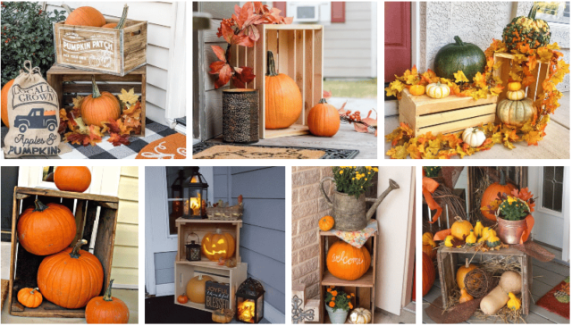 jednoduché podzimní dekorace: stačí naskládat do dřevěné bedýnky!