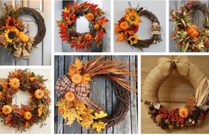 malá dýně, jako součást podzimního dekorativního věnce – inspirujte se!