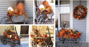 inspirace na originální podzimní dekorace: využijte dřevěný vozík či kolečko!