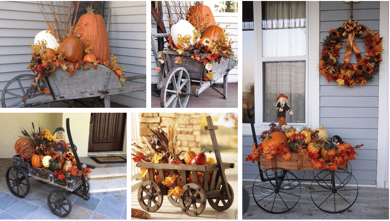 inspirace na originální podzimní dekorace: využijte dřevěný vozík či kolečko!