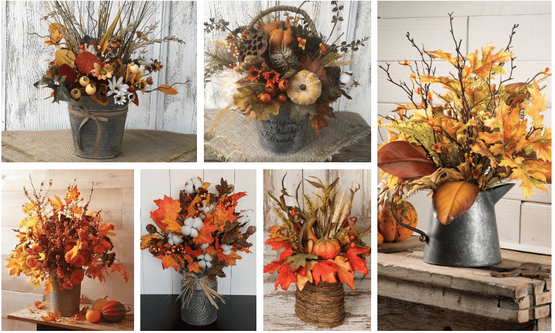 inspirace na první podzimní dekoraci: stačí naskládat větvičky s listím do kyblíku či vázy!