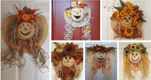 netradiční podzimní dekorace na vaše vchodové dveře – využijte slaměné klobouky!