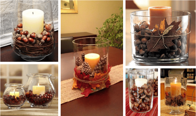 skleněná váza, jako základ jednoduché podzimní dekorace: inspirace pro šikovné ručičky