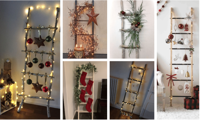 obyčejný žebřík, jako součást vánoční dekorace – inspirujte se!