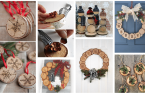 vánoční dekorace ze dřeva – využijte tenké odřezky z kmene stromu!