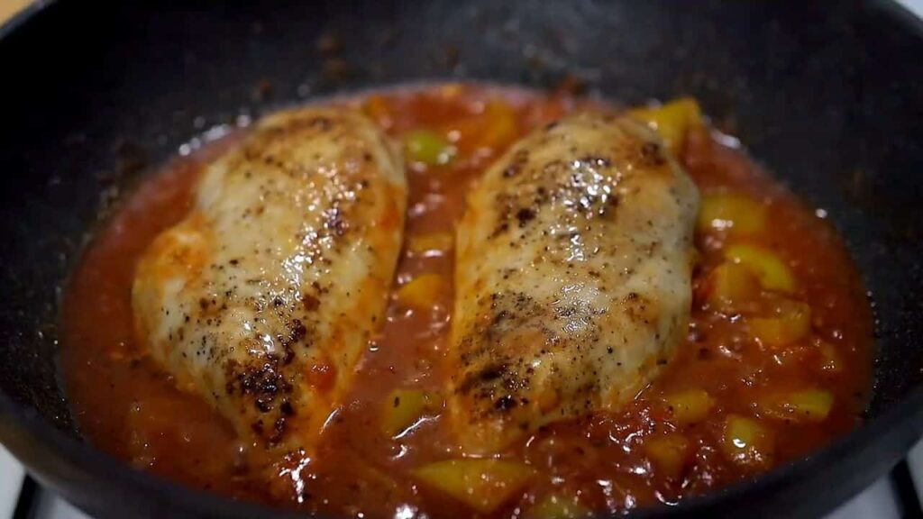 Recept na kuřecí prsa s paprikou a rajčaty