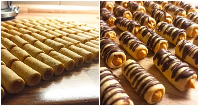 světlé trubičky plněné chutným krémem – vánoční cukroví