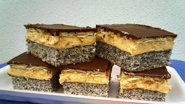 jednoduché vanilkové kostky s mákem a čokoládovou polevou