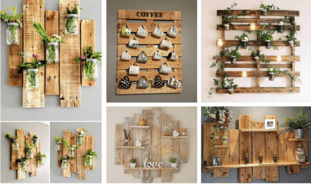 inspirace na nástěnné dekorace z dřevěných latí a palet