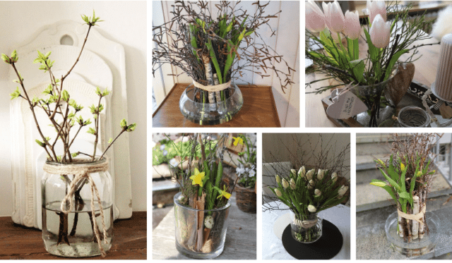 přineste do svého domova jaro: základem je skleněná váza, provázek a květiny!