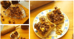 sladká chuť medu a křupavost ořechů: medové kostky s vlašskými ořechy a vanilkovým krémem