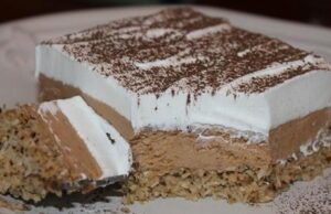 ořechový zákusek s krémem a kakaem: křehký dezert, který roztaje na jazyku!
