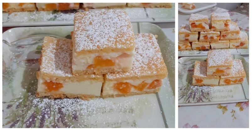 Broskyňový koláč s vanilkovým pudingom