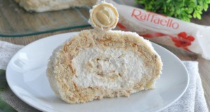 Raffaello sušenkovo-kokosová roláda s mascarpone a bílou čokoládou – BEZ PEČENÍ Raffaello sušenkovo-kokosová roláda s mascarpone a bílou čokoládou - BEZ PEČENÍ