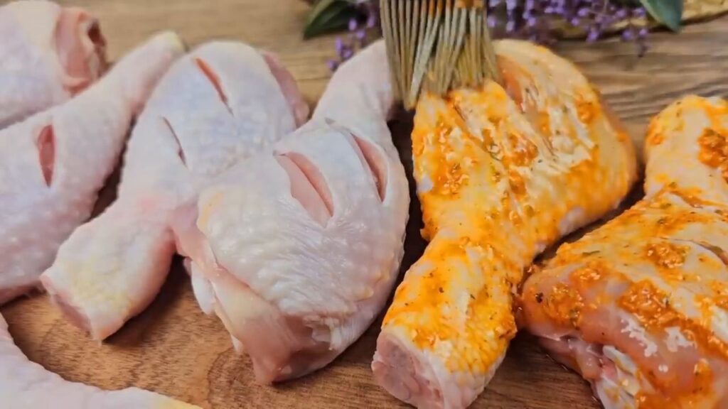 Křupavé kuřecí česnekovo-zázvorové paličky na bramborách podávané s čerstvým salátem