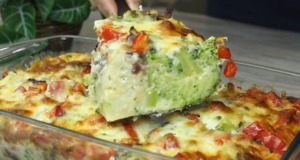 Zapečená brokolice s květákem a zeleninou s lahodnou směsí, koprem a mozzarellou