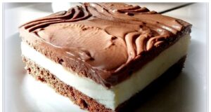 Monte řezy: Luxusní čokoládový dezert s bílým krémem na kakaovém piškotu